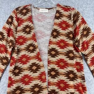 Lovecrazy Women Southwestern Geometric Duster Cardigan Red Brown Large Made USA